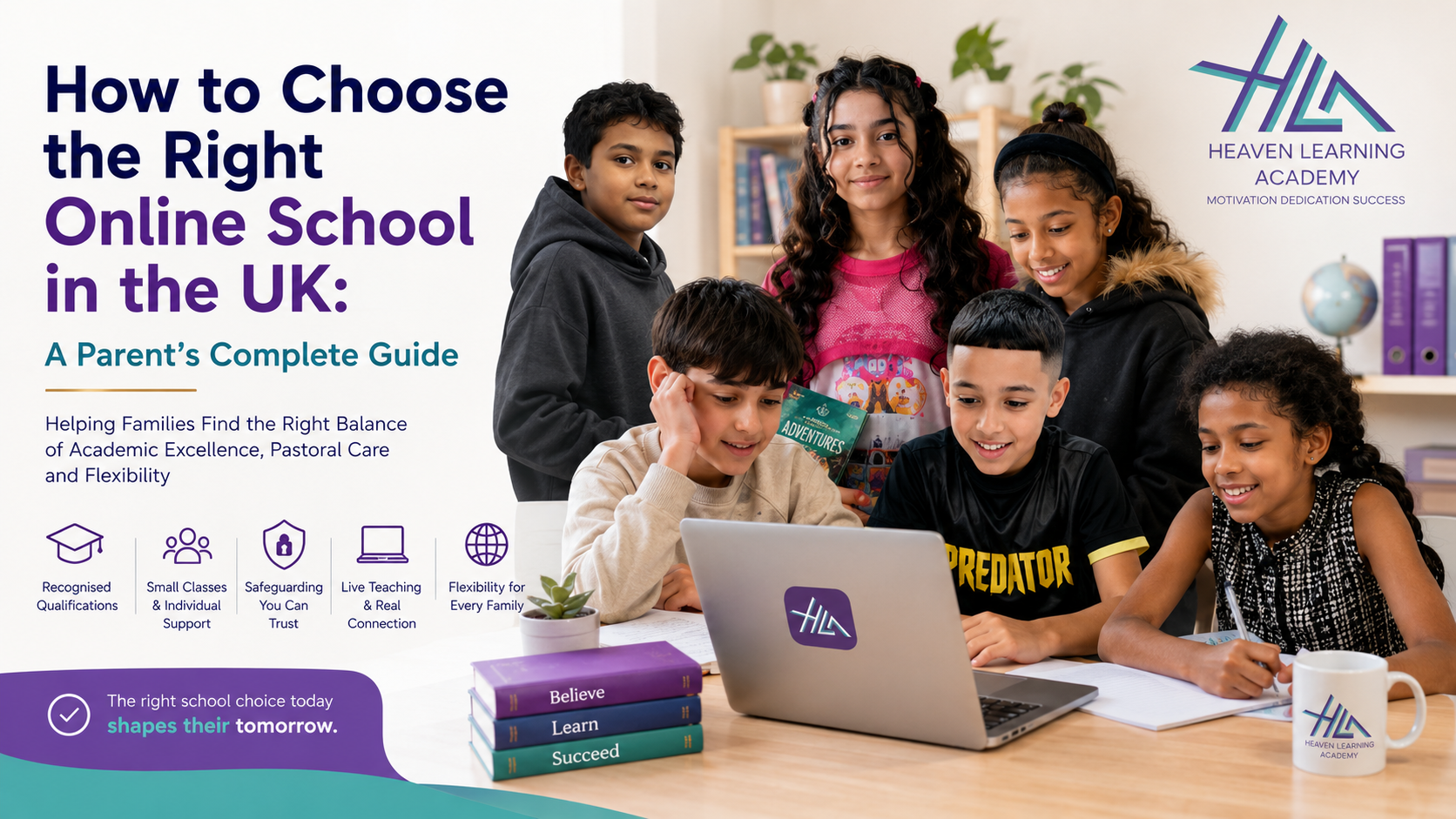 Heaven Learning Academy students using a laptop together during an online lesson, illustrating how parents can choose the right online school in the UK.