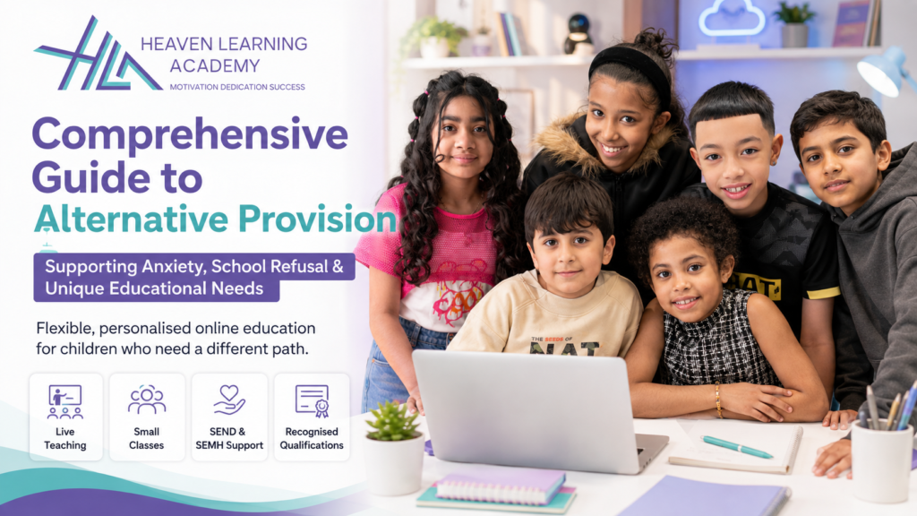 Heaven Learning Academy students learning together online, representing alternative provision support for anxiety, EBSA, SEND and individual educational needs.