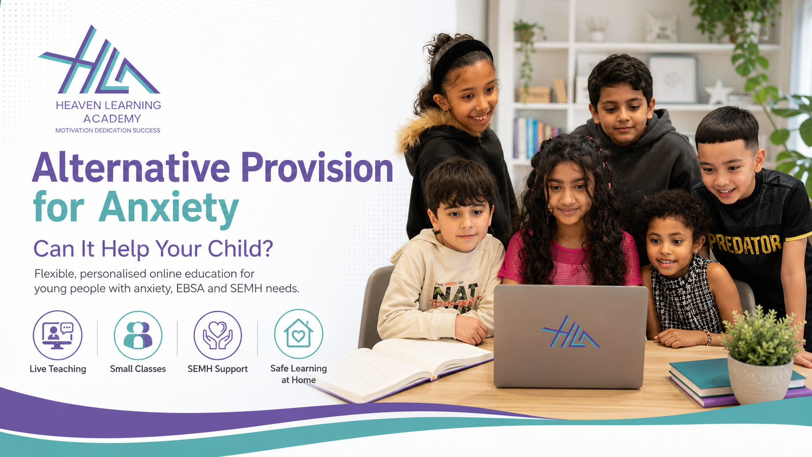 Heaven Learning Academy students learning together online, representing alternative provision for anxiety, EBSA and SEMH support.