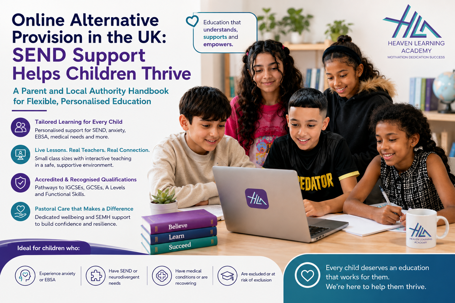 Heaven Learning Academy students using a laptop, representing online alternative provision UK and personalised SEND support.
