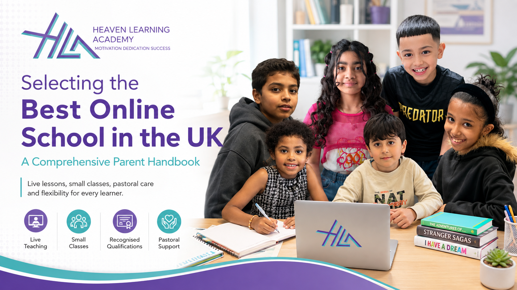 Real Heaven Learning Academy students learning together with a laptop, representing live teaching and personalised online education in the UK.