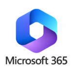 Microsoft 365 logo with a blue and purple ribbon icon on a white background.